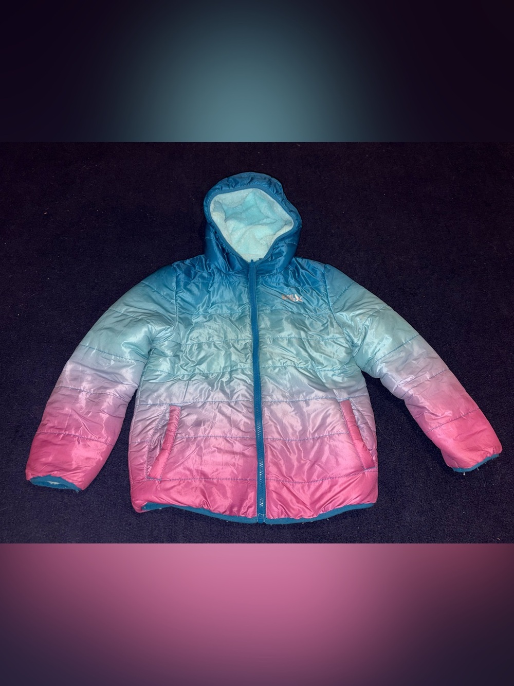 Eddie Bauer Small Kids Girls Reversible Hooded Full Zip Jacket Mermaid Baby Blue